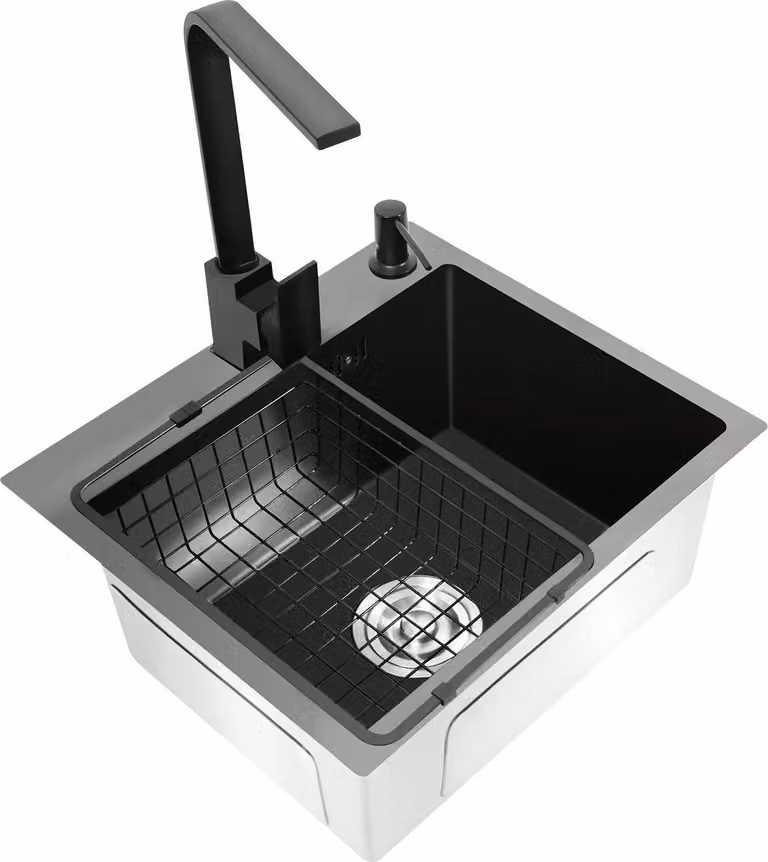 Lavello da cucina, acciaio inox, design da incasso, nero