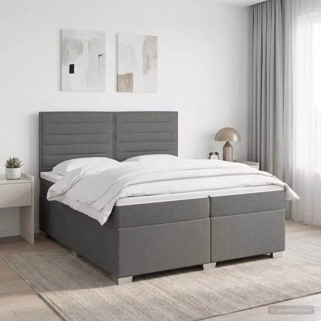 Letto box spring con materasso vidaXL in tessuto grigio e bianco L/P: 200 x 200 cm – 1