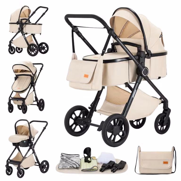 Carrozzina trasformabile 3 in 1, design leggero, colore bianco