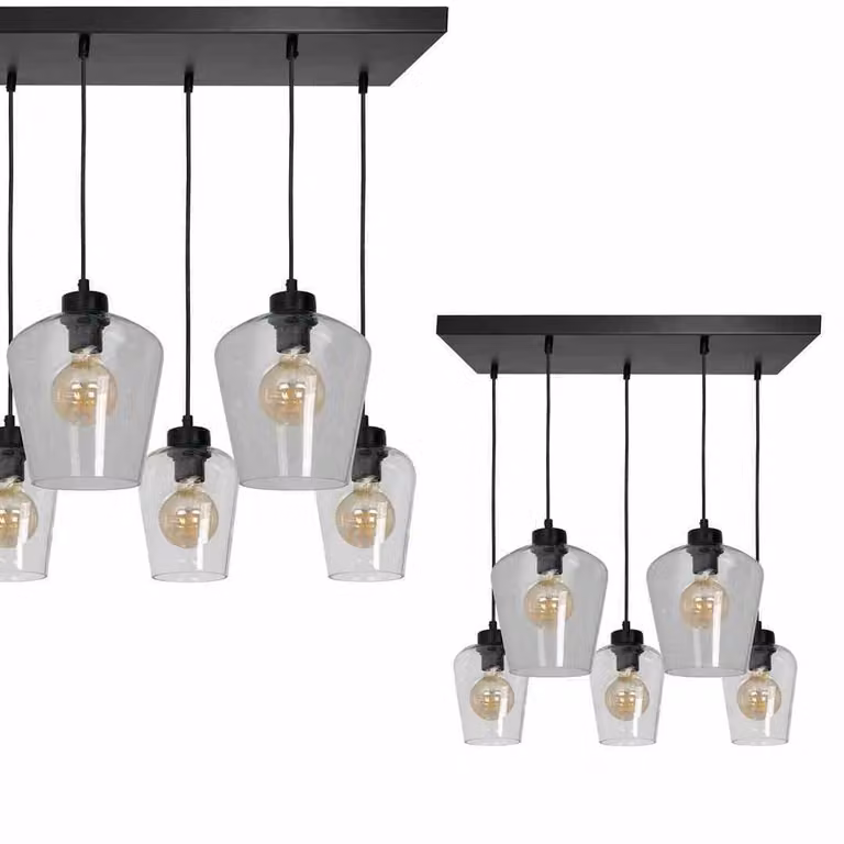 Lampadario SANTIAGO nero 5xE27x60W in vetro, dimensioni: 100x60x30 cm, IP20, Milagro