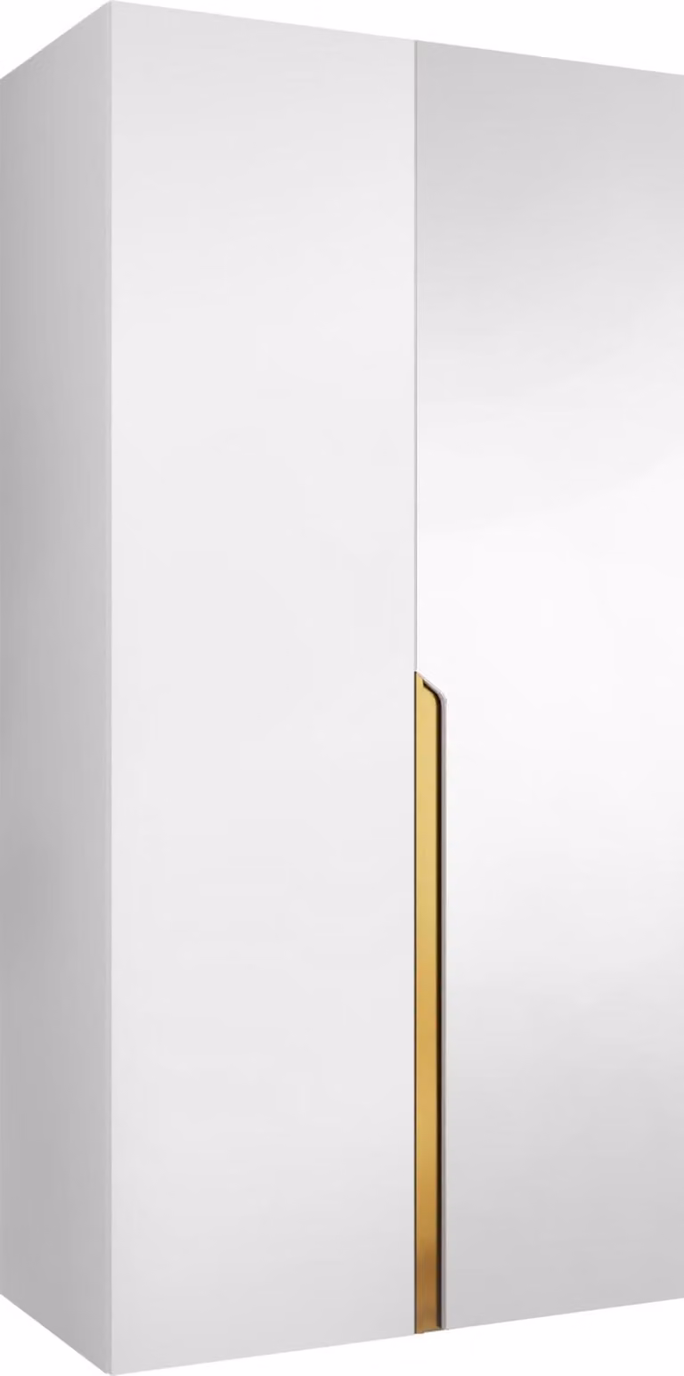 MIRJAN24 Armadio Mila 2 100 con specchio, camera da letto, armadio, con due ante a battente e asta appendiabiti, moderno, armadio guardaroba (colore: bianco + oro)