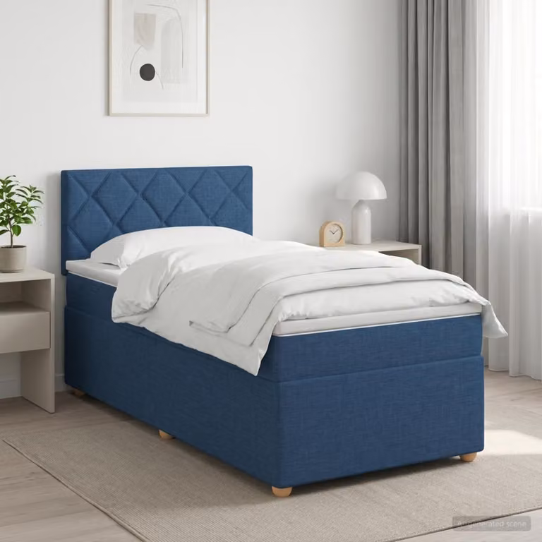 Letto box spring con materasso ibrido vidaXL in tessuto blu e bianco, L 90 x P 200 cm