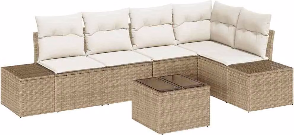 Set Divano da Giardino Beige e Crema polyrattan