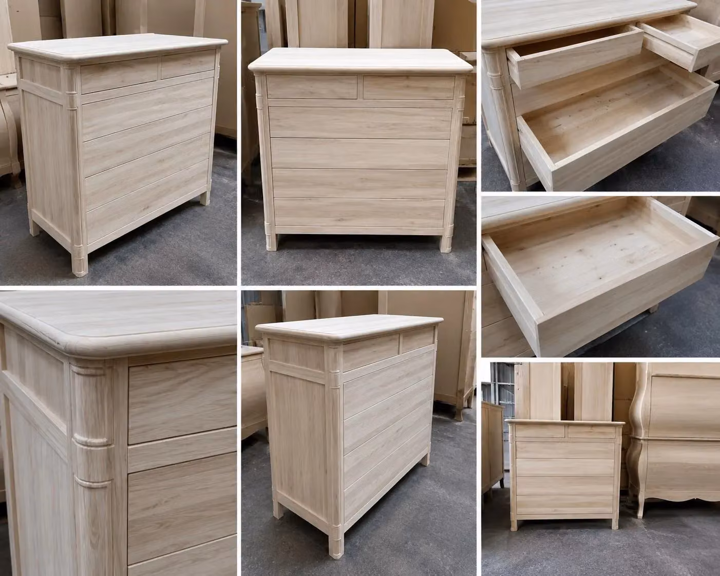 Cassettiera classica in legno grezzo con 6 cassetti Mobili 2G L: 121 cm, P: 53 cm, H: 104 cm – 1