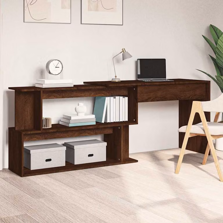Scrivania angolare vidaXL in legno e MDF color marrone rovere L: 200 cm, P: 50 cm, H: 76 cm