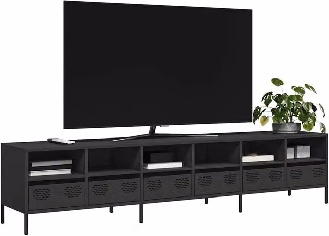 Mobile TV vidaXL Nero in Metallo per Soggiorno e Camera da Letto L: 202 cm, P: 39 cm, H: 43,5 cm – 2