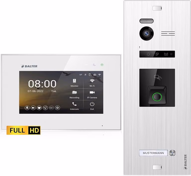 Videocitofono HD con impronta digitale e RFID per case monofamiliari, 1x monitor, Balter EVO HD Fingerprint