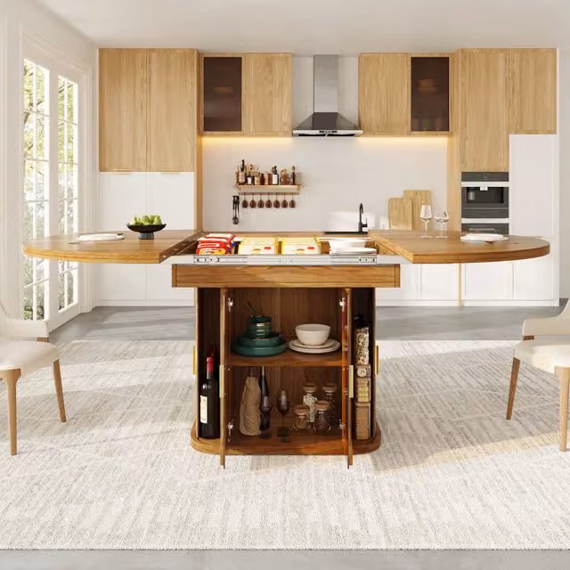 Tavolo da pranzo allungabile con piano scorrevole e cassetti in MDF noce 118-158 × 118 × 77 cm