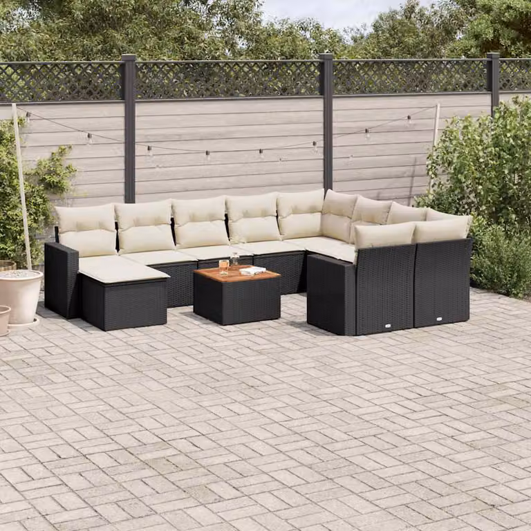 vidaXL Set Divani da Giardino 11 pz in Polyrattan Nero con Cuscini e Tavolino da Esterno