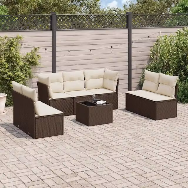 Set Divani da Giardino 8 pz con Cuscini Marrone in Polyrattan 3249262