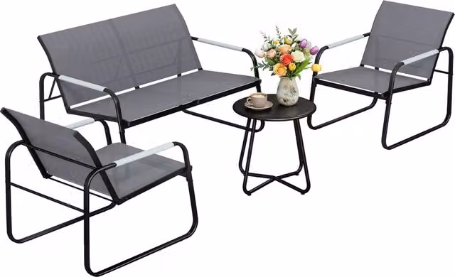 Set da giardino Outsunny composto da divano a 2 posti e 2 poltrone in polyrattan grigio con cuscini inclusi – 1