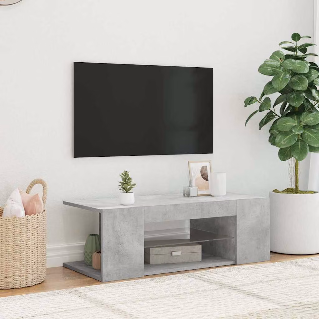 vidaXL Mobile Porta TV Moderno con Luci LED Integrate Grigio Cemento L 90 cm, P 39 cm, H 30 cm