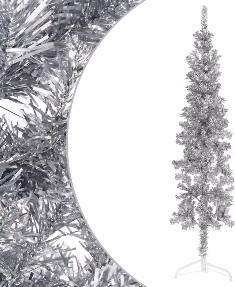 The Living Store Mezzo Albero di Natale Artificiale Slim Silver 120 cm