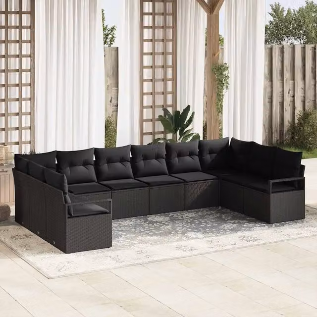 Set di divani 10 pz Nero polyrattan 3346563