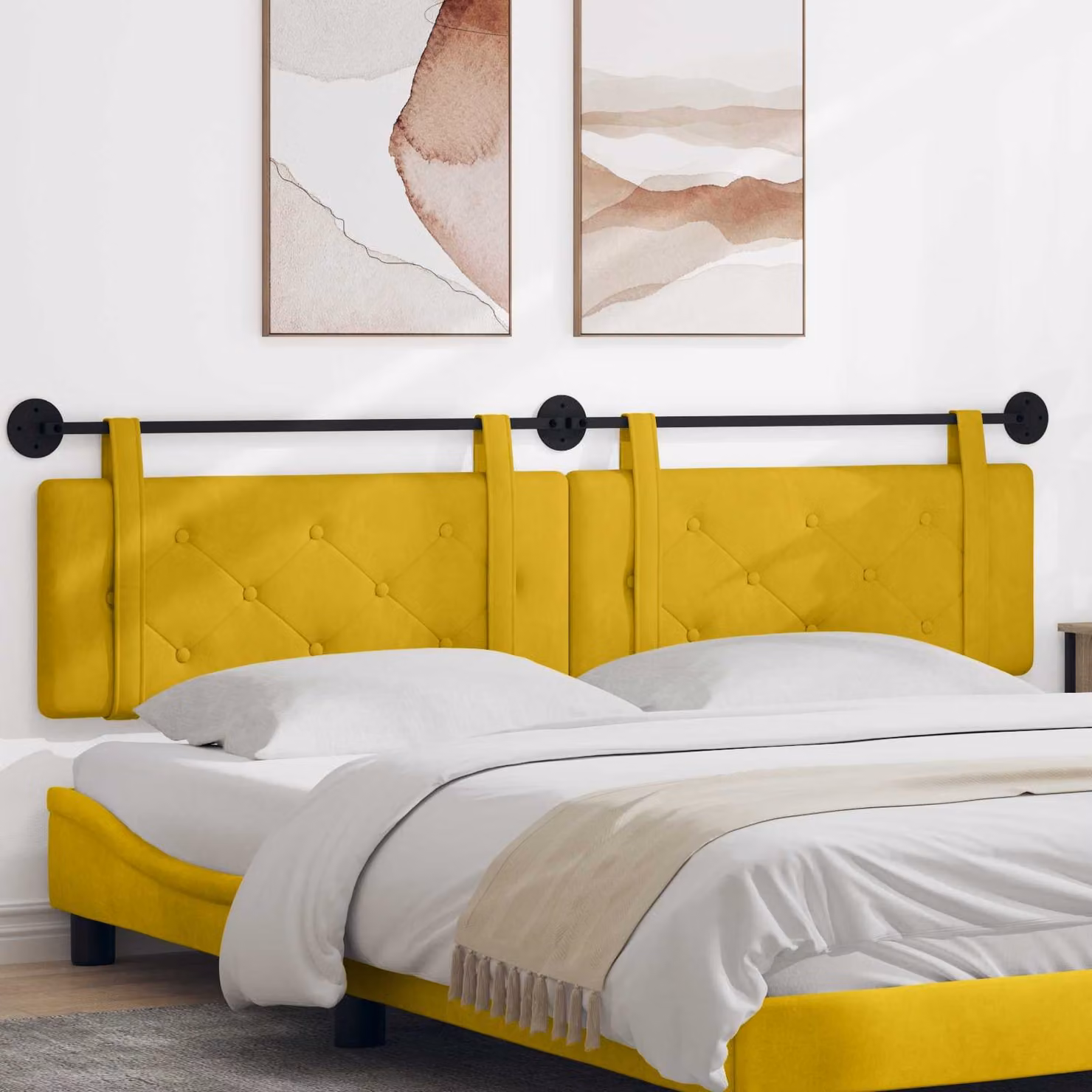 Testiera sospesa vidaXL in velluto giallo per camera da letto