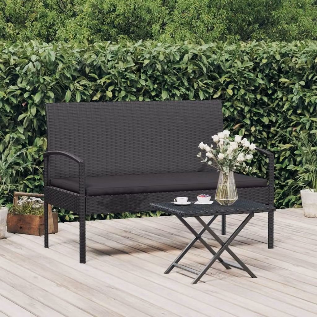 The Living Store Panca da giardino con cuscini Nero 105 cm Poly Rattan