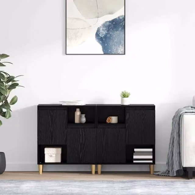 Set di 2 credenze moderne vidaXL in rovere nero, L: 60 cm, P: 35 cm, H: 70 cm
