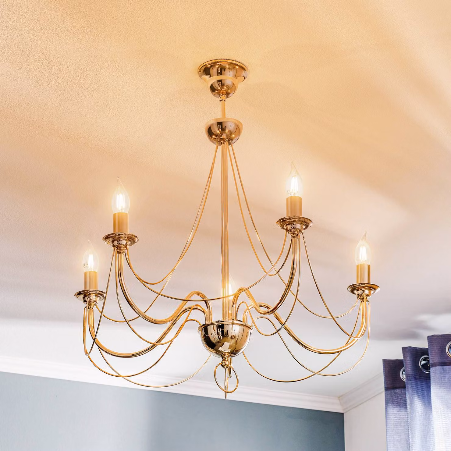 Lampadario a soffitto Retro Domiluce, dimmerabile, Ottone / Oro, Soggiorno / Sala da pranzo, Metallo, Lampadario