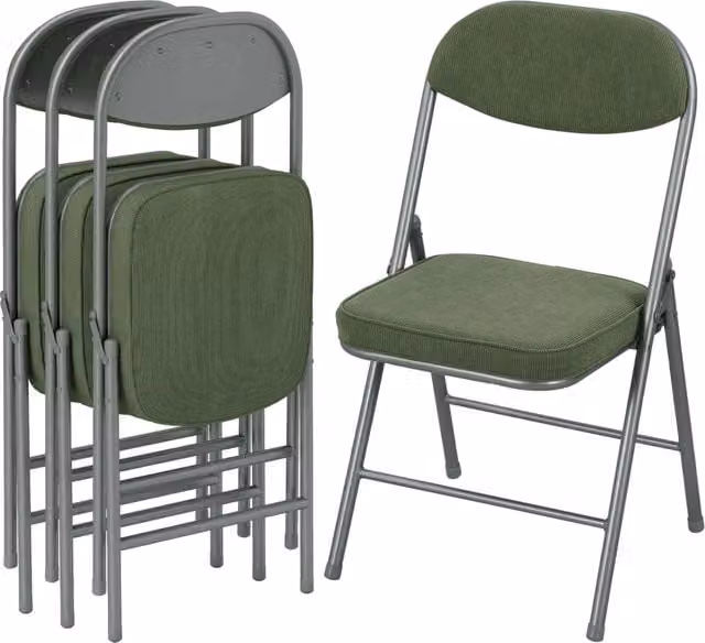 Set 4 Sedie Pieghevoli Imbottite ¨C Minimal ¨C Verde, Tessuto Cord, Struttura in Metallo