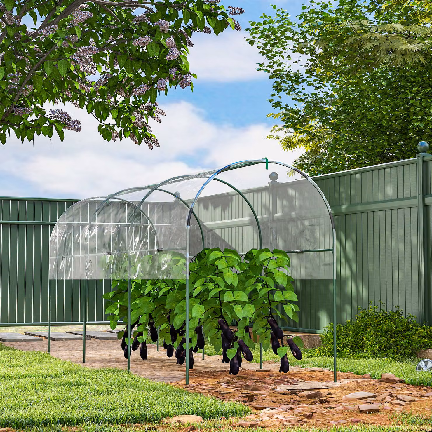 Serra da giardino Outsunny con 4 archi in acciaio e copertura in PVC verde, L: 4 m, P: 1,23 m, H: 1,71 m – 2