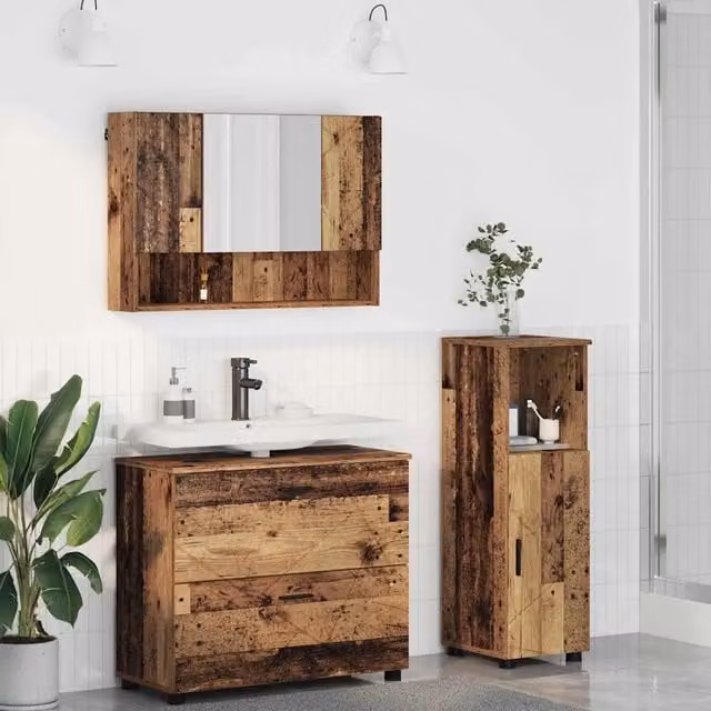 Set di mobili per il bagno 3 pz Legno vecchio 3393031
