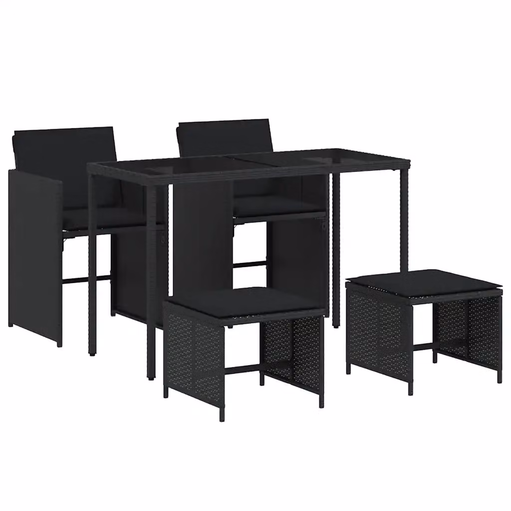 Set da Pranzo da Giardino 5 Pezzi vidaXL in Polyrattan Nero con Piano in Vetro – 2