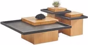 Braun-Schwarze Wohnzimmer Couchtischgarnitur 3x Kaffeetische Holz Möbel