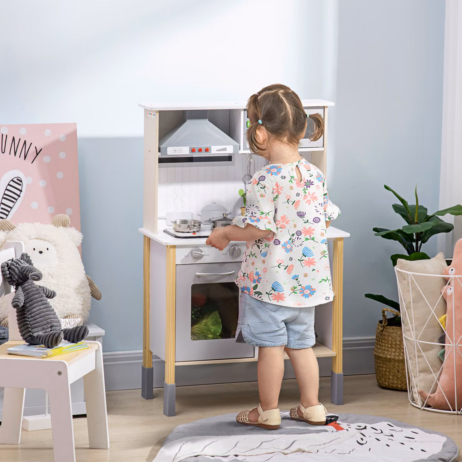 Cucina Giocattolo per Bambini AIYAPLAY di Aosom con Altezza Regolabile, Suoni, Luci e Utensili, Bianca, L/P/H: 60 x 30.5 x 93.2 cm – 2