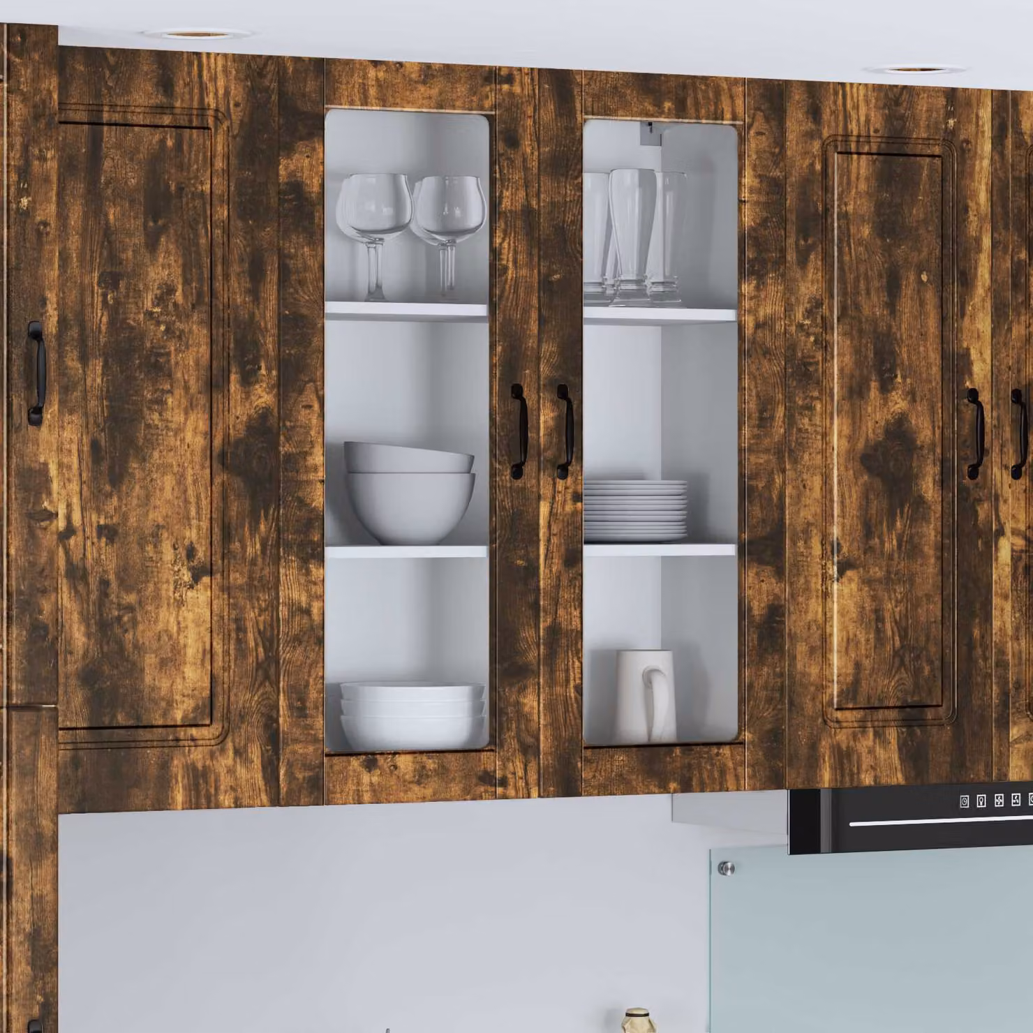 Mobile da parete LUCCA vidaXL in legno e vetro Rovere Fumo L: 80 cm, P: 31 cm, H: 100 cm