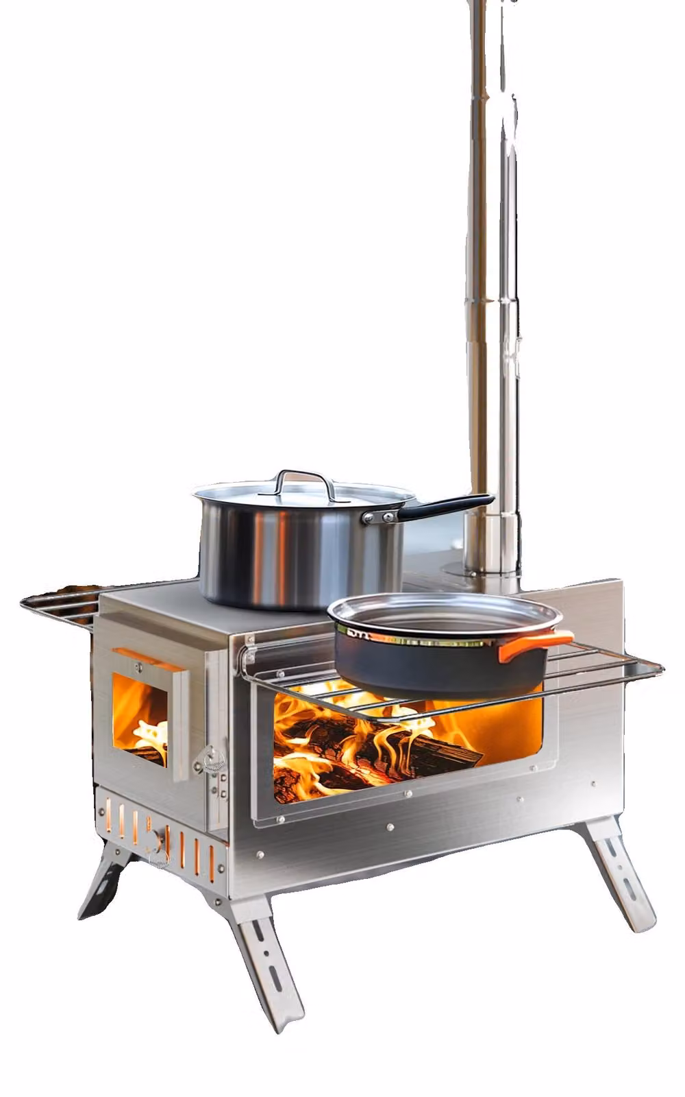 Stufa a legna, portatile, acciaio inox, argento