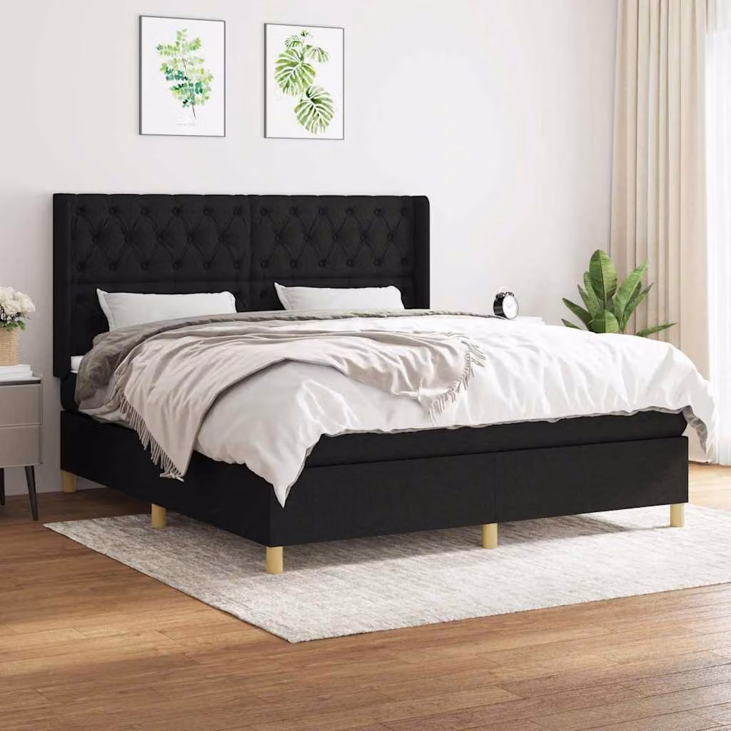 vidaXL Giroletto a Molle con Materasso Ibrido in Tessuto Nero L/P/H: 160 x 200 x 128 cm – 1
