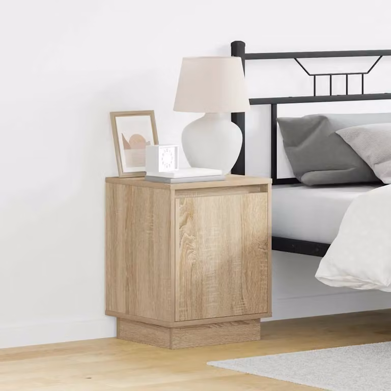 Armadio da notte vidaXL in legno Rovere Sonoma con illuminazione integrata, L 39 cm x P 34,5 cm x H 50 cm