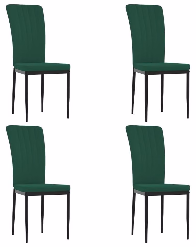 Set di 4 poltrone da pranzo in velluto, color verde scuro