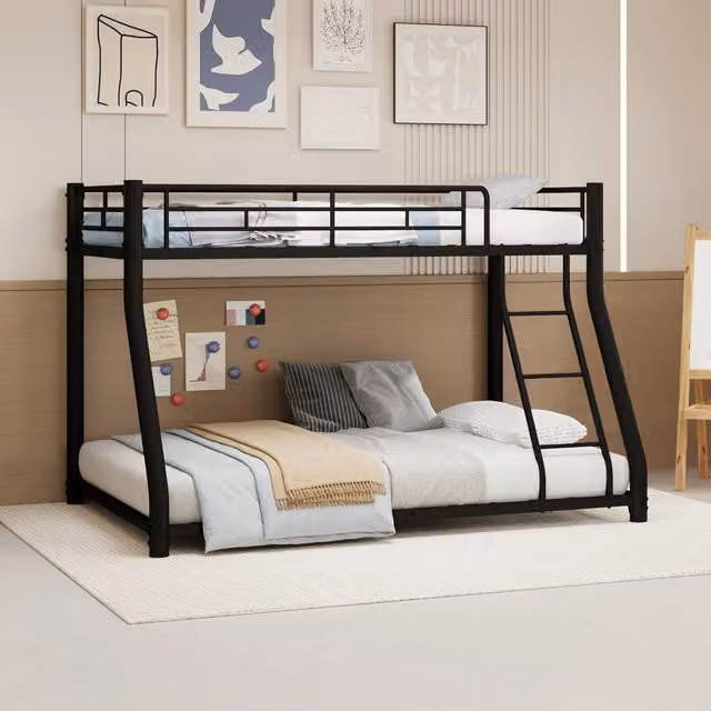 Letto a castello in metallo portata elevata, letto superiore 90 x 140 cm e inferiore 140 x 190 cm, salvaspazio con scaletta e spondine