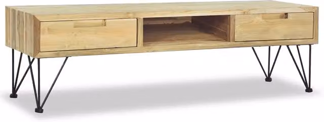 Mobile Porta TV vidaXL in Legno di Teak Marrone con Ripiani per Media, L 120 x P 35 x H 35 cm