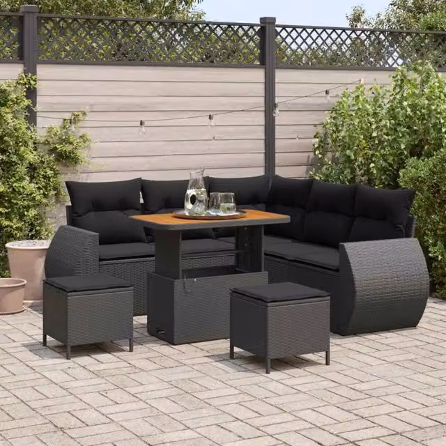 Set Divano da Giardino 8 pz Nero polyrattan 3361874