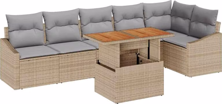 Set Divano da Giardino 7 pcs Beige Poly Rattan