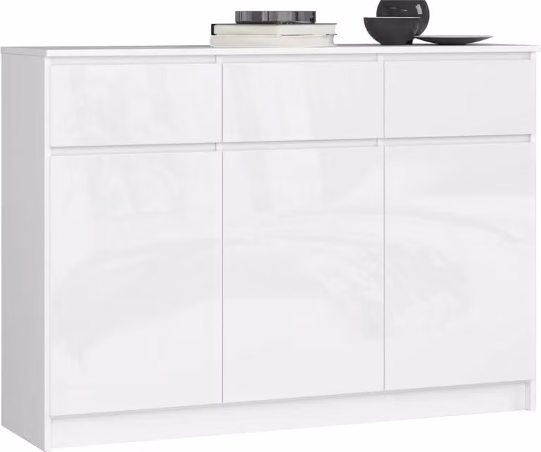 Cassettiera con cassetti e ante SAVRILA - bianco / bianco lucido