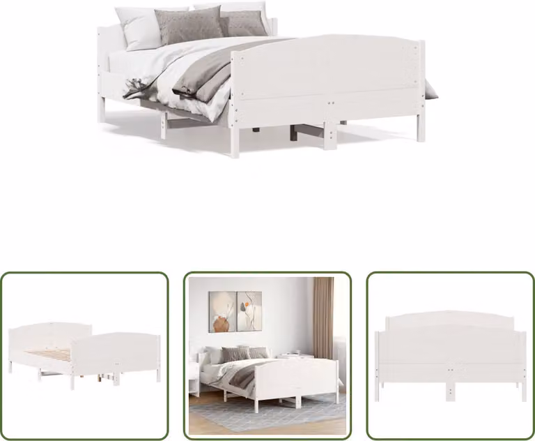 The Living Store Letto in legno massiccio con testiera bianca 160x200 cm in pino