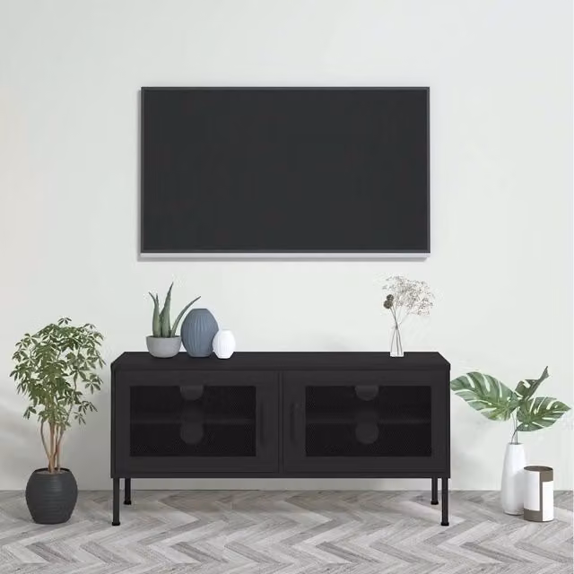 Mobile TV-Credenza per TV Nero 105x35x50 cm in Acciaio