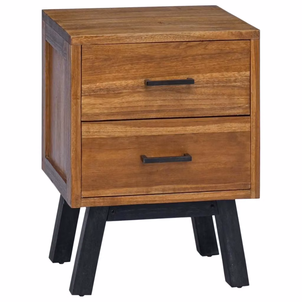 Comodino moderno vidaXL in legno di teak naturale e metallo, L 40 cm x P 35 cm x H 55 cm – 2
