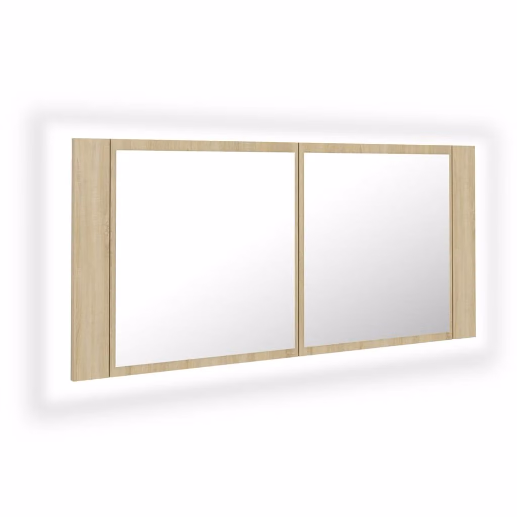 Armadietto a Specchio con Luci LED Rovere Sonoma in Acrilico
