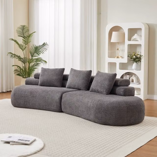 Divano modulare curvo senza spigoli in ciniglia grigio antracite