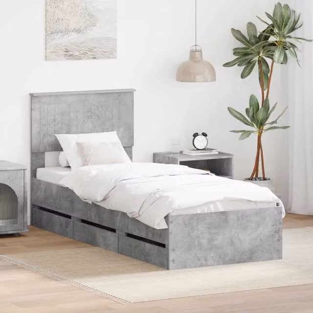 Struttura letto moderna con cassetto vidaXL in legno ingegnerizzato Grigio L 80 x P 190 cm