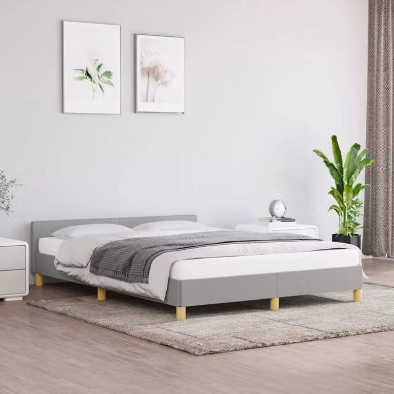 The Living Store Struttura letto con testiera in tessuto grigio chiaro 140x200 cm
