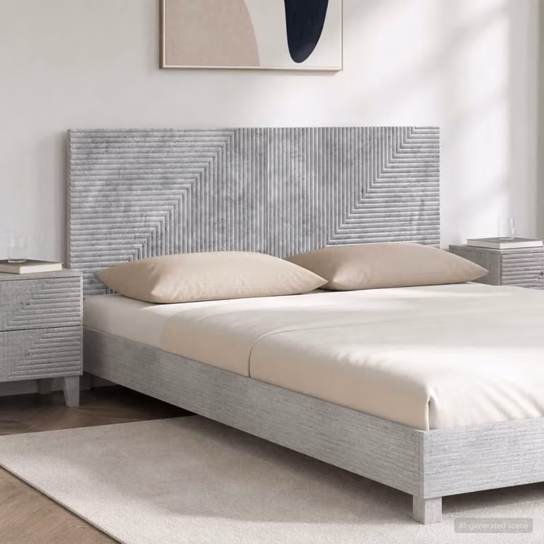 Testiera da muro vidaXL HAARLEM in tessuto grigio con ripiano integrato e pannello imbottito, L: 140 cm, H: 50 cm, P: 12,15 cm
