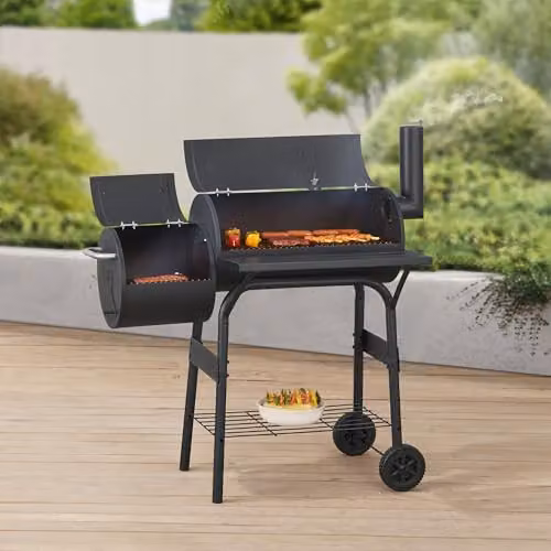 casa.pro Smoker Grill Barbecue Portatile a Carbonella Carrello BBQ in Acciaio con Affumicatore Comignolo Termometro Integrato Griglie e Ripiani