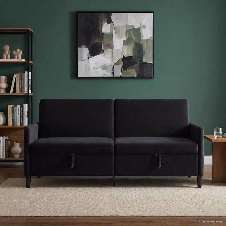 Divano moderno con funzione letto e contenitore vidaXL in tessuto nero L 192 x P 78 x H 87 cm