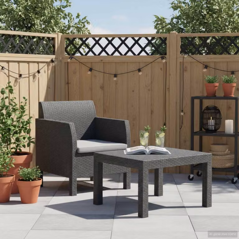 vidaXL Set Divano da Giardino 2 pz con Poltrona e Tavolino in Rattan Antracite