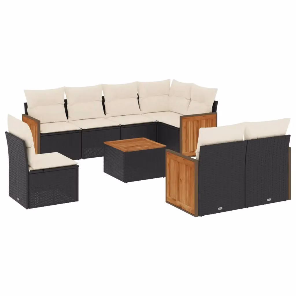 vidaXL Set Divani da Giardino 9 pz in Polyrattan Nero con Cuscini e Tavolino da Esterno a Forma di L – 2